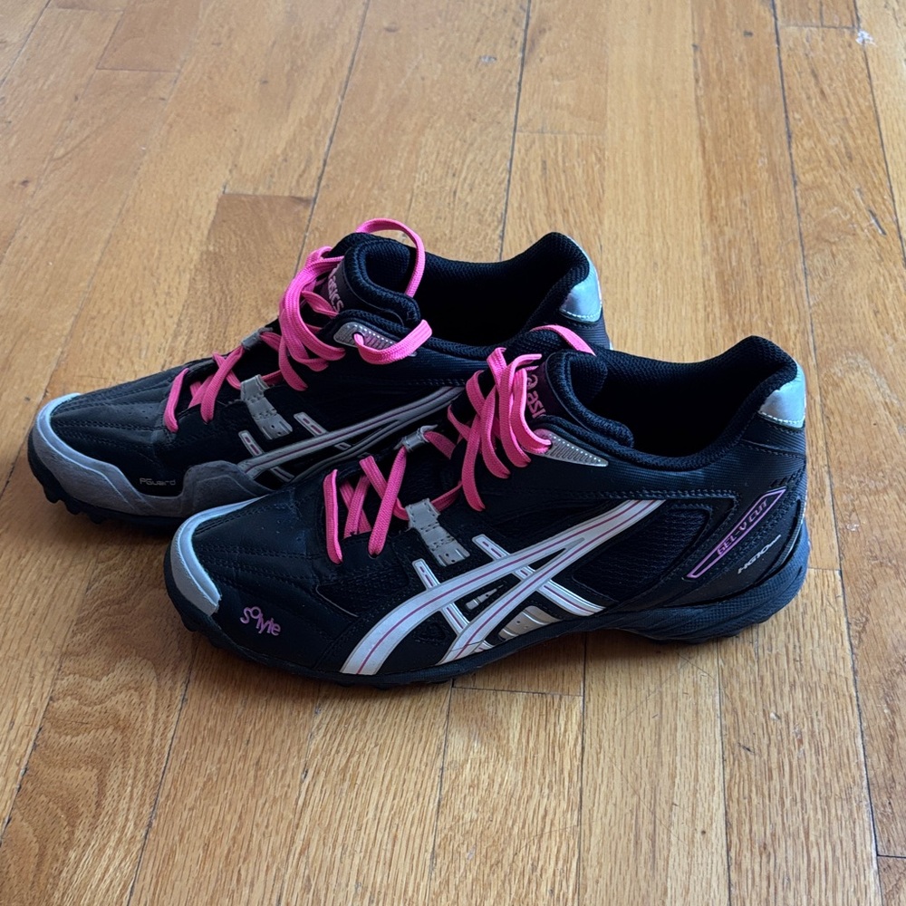 Asics Black Sneakers with Pink Laces and White Stripes